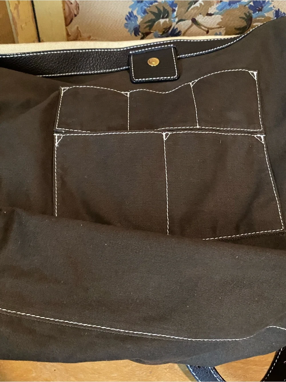 Loewe Cream Canvas Hobo with Black Leather Trim and Anagram